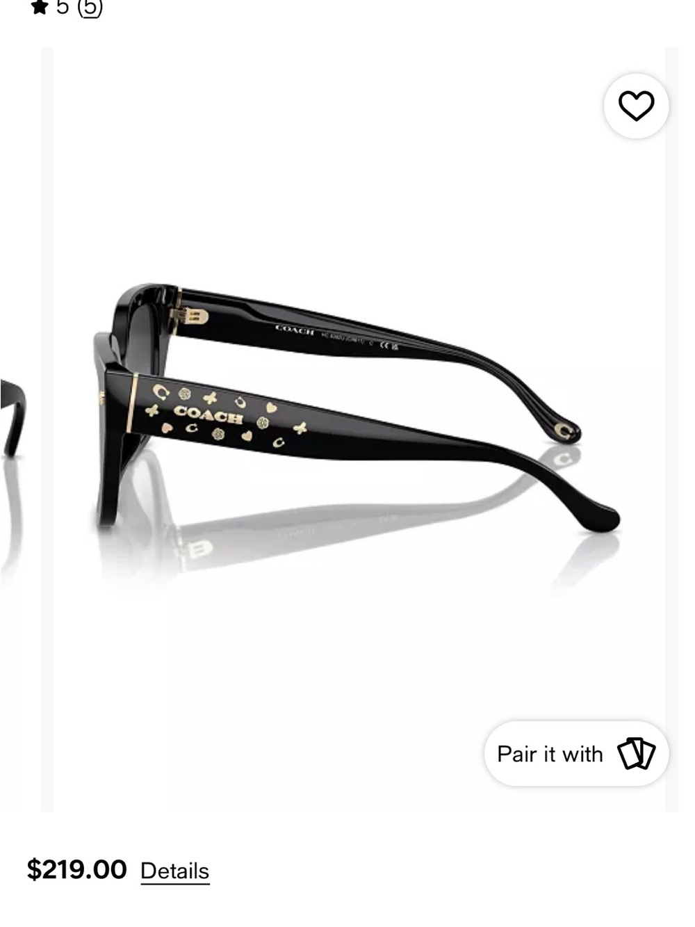 Coach Black Sunglasses with Gold Signature Stud Details